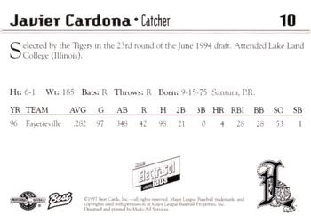 1997 Best Lakeland Tigers #10 Javier Cardona Back