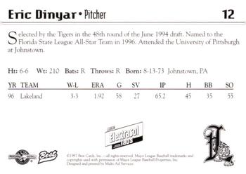 1997 Best Lakeland Tigers #12 Eric Dinyar Back