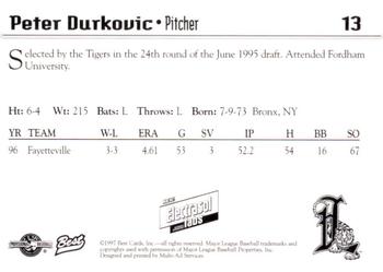 1997 Best Lakeland Tigers #13 Peter Durkovic Back