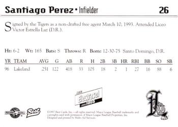 1997 Best Lakeland Tigers #26 Santiago Perez Back