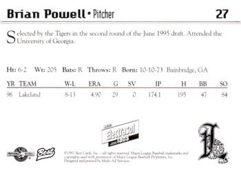 1997 Best Lakeland Tigers #27 Brian Powell Back