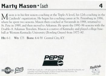 1997 Best Louisville Redbirds #4 Marty Mason Back