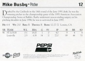 1997 Best Louisville Redbirds #12 Mike Busby Back