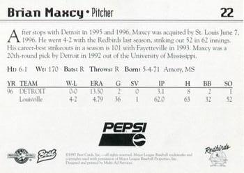 1997 Best Louisville Redbirds #22 Brian Maxcy Back