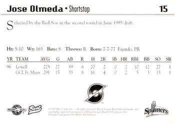 1997 Best Lowell Spinners #15 Jose Olmeda Back