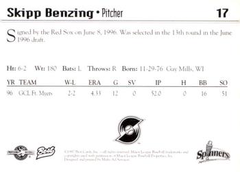 1997 Best Lowell Spinners #17 Skipp Benzing Back