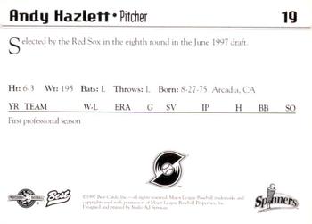 1997 Best Lowell Spinners #19 Andy Hazlett Back