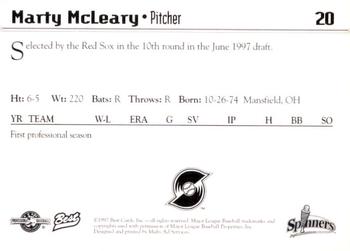 1997 Best Lowell Spinners #20 Marty McLeary Back