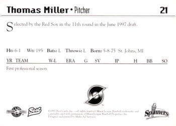 1997 Best Lowell Spinners #21 Thomas Miller Back