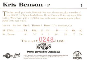 1997 Best Lynchburg Hillcats #1 Kris Benson Back