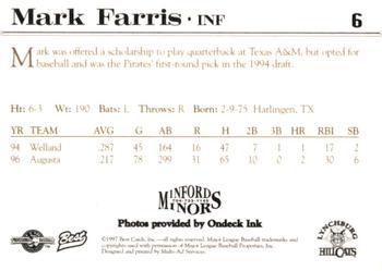 1997 Best Lynchburg Hillcats #6 Mark Farris Back
