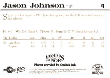 1997 Best Lynchburg Hillcats #9 Jason Johnson Back