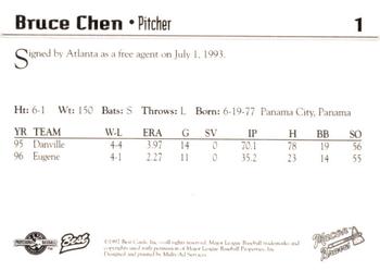1997 Best Macon Braves #1 Bruce Chen Back