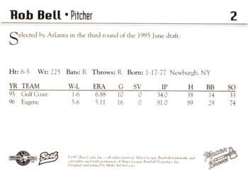 1997 Best Macon Braves #2 Rob Bell Back