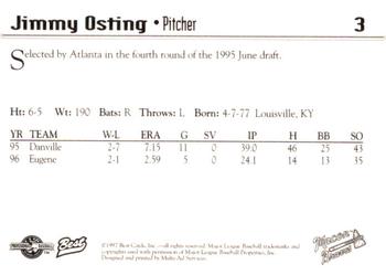 1997 Best Macon Braves #3 Jimmy Osting Back