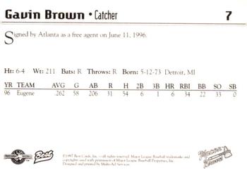 1997 Best Macon Braves #7 Gavin Brown Back