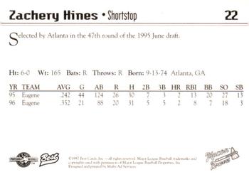 1997 Best Macon Braves #22 Zachary Hines Back
