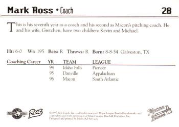 1997 Best Macon Braves #28 Mark Ross Back