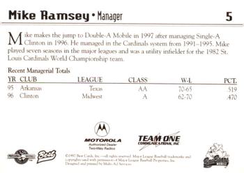 1997 Best Mobile BayBears #5 Mike Ramsey Back