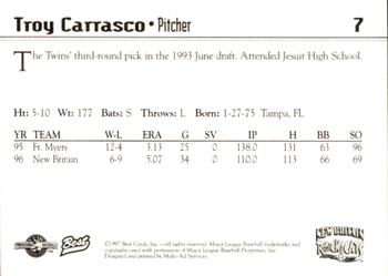 1997 Best New Britain Rock Cats #7 Troy Carrasco Back