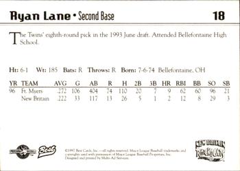 1997 Best New Britain Rock Cats #18 Ryan Lane Back