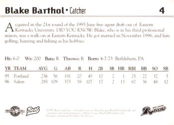 1997 Best New Haven Ravens #4 Blake Barthol Back