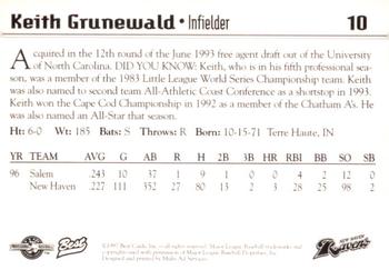 1997 Best New Haven Ravens #10 Keith Grunewald Back