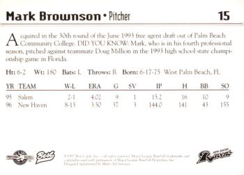 1997 Best New Haven Ravens #15 Mark Brownson Back