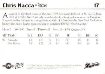 1997 Best New Haven Ravens #17 Chris Macca Back