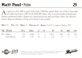1997 Best New Haven Ravens #21 Matt Pool Back