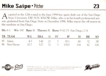 1997 Best New Haven Ravens #23 Mike Saipe Back