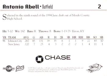 1997 Best New Jersey Cardinals #2 Antonio Abell Back