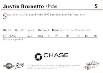 1997 Best New Jersey Cardinals #5 Justin Brunette Back