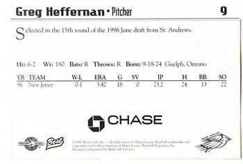 1997 Best New Jersey Cardinals #9 Greg Heffernan Back
