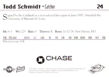 1997 Best New Jersey Cardinals #24 Todd Schmidt Back