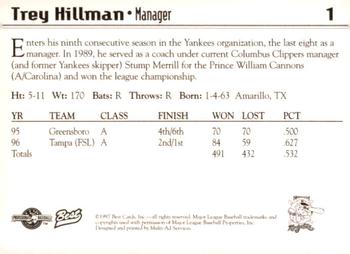 1997 Best Norwich Navigators #1 Trey Hillman Back