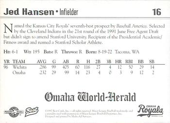 1997 Best Omaha Royals #16 Jed Hansen Back