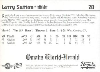 1997 Best Omaha Royals #20 Larry Sutton Back