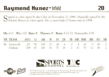 1997 Best Orlando Rays #20 Raymond Nunez Back
