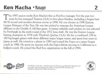 1997 Best Pawtucket Red Sox #2 Ken Macha Back