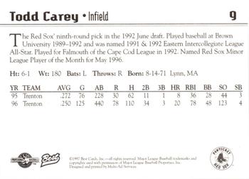 1997 Best Pawtucket Red Sox #9 Todd Carey Back