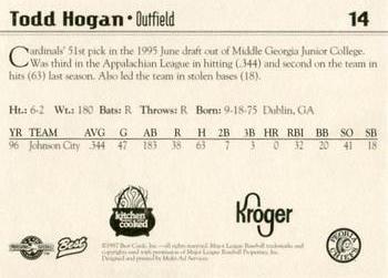 1997 Best Peoria Chiefs #14 Todd Hogan Back