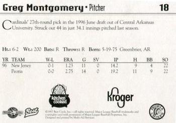1997 Best Peoria Chiefs #18 Greg Montgomery Back