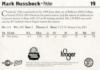 1997 Best Peoria Chiefs #19 Mark Nussbeck Back