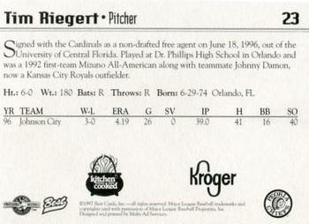 1997 Best Peoria Chiefs #23 Tim Riegert Back