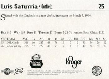 1997 Best Peoria Chiefs #25 Luis Saturria Back