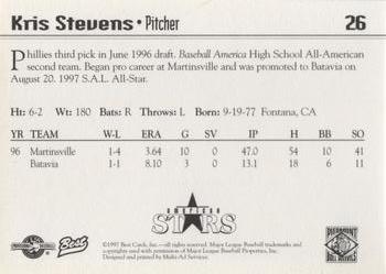 1997 Best Piedmont Boll Weevils #26 Kris Stevens Back