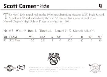 1997 Best Pittsfield Mets #9 Scott Comer Back