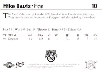 1997 Best Pittsfield Mets #10 Mike Davis Back