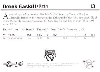 1997 Best Pittsfield Mets #13 Derek Gaskill Back
